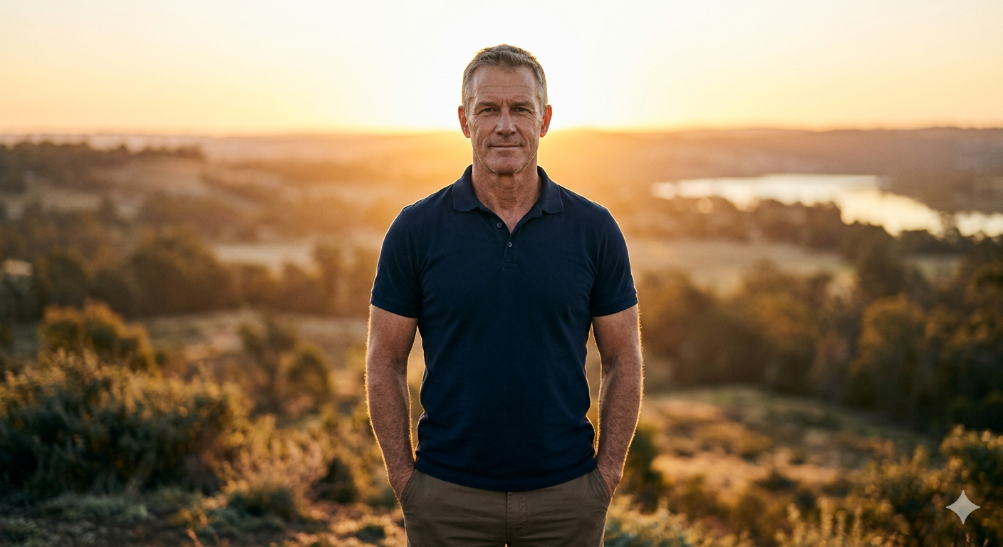 Confident man in his 50s, active and energized outdoors